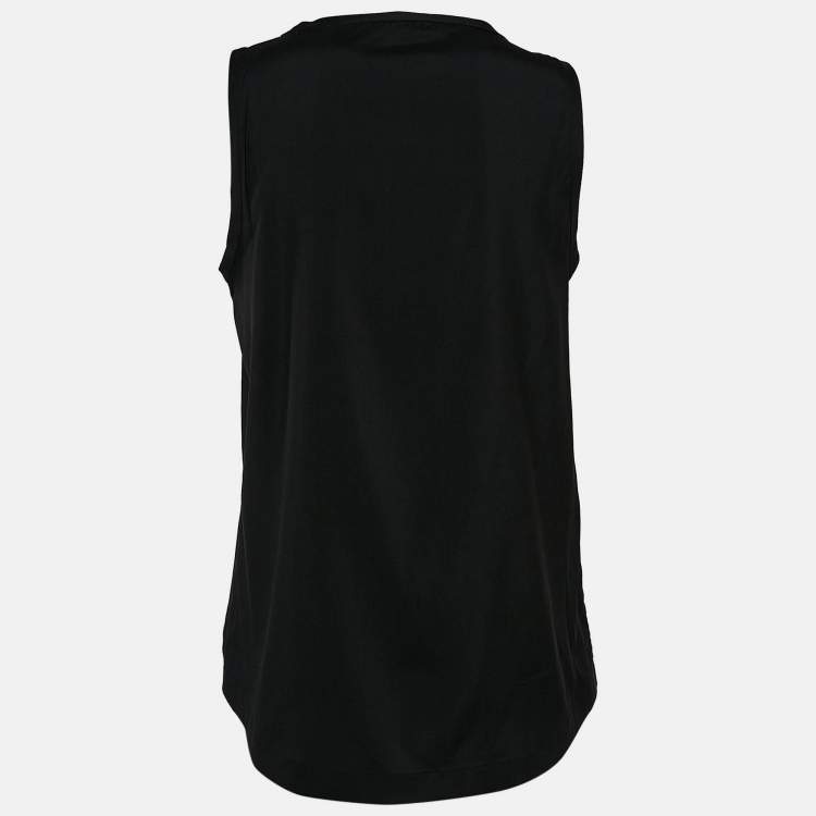 Pre Owned Brunello Cucinelli Black Printed Silk Monili Bead Detail Tank Top M