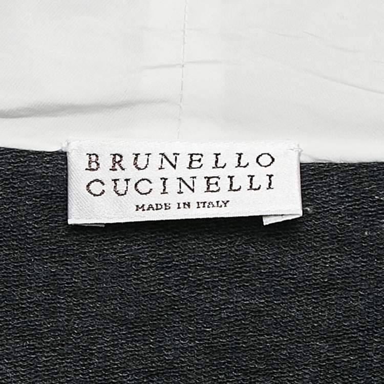 Pre Owned Brunello Cucinelli Dark Grey Cotton Knit Monili Bead Detail Hoodie M