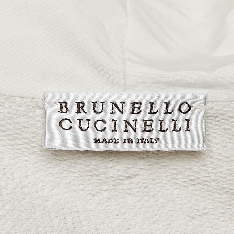 Pre Owned Brunello Cucinelli Grey Monili-Embellished Cotton Knit Hooded Sweatshirt M