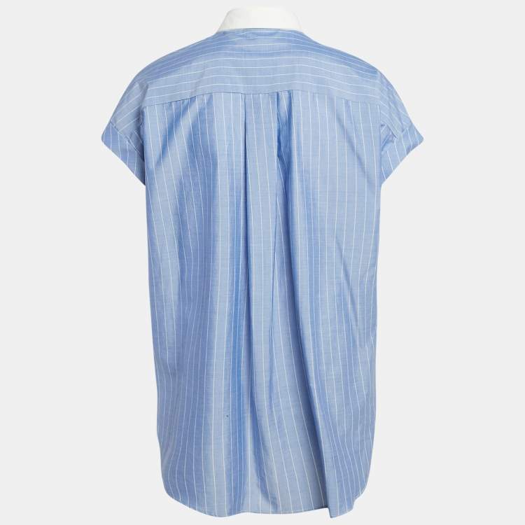 Pre Owned Brunello Cucinelli Blue Stripe Cotton Monili Bead Detail Shirt M