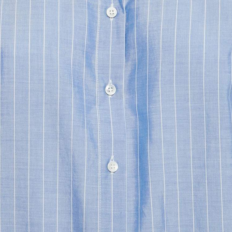 Pre Owned Brunello Cucinelli Blue Stripe Cotton Monili Bead Detail Shirt M