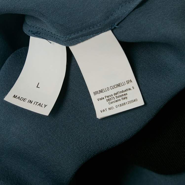 Pre Owned Brunello Cucinelli Blue Silk Contrast Trim Hooded Jacket L