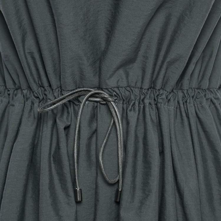Pre Owned Brunello Cucinelli Grey Cotton Blend Drawstring Tiered Midi Dress M