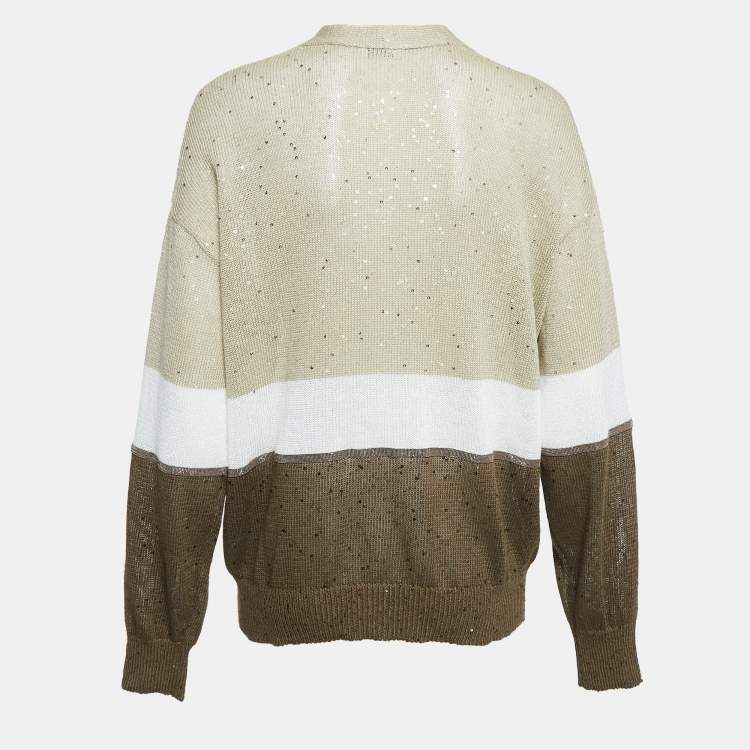 Pre Owned Brunello Cucinelli Brown Sequin Knit  Buttoned Cardigan M
