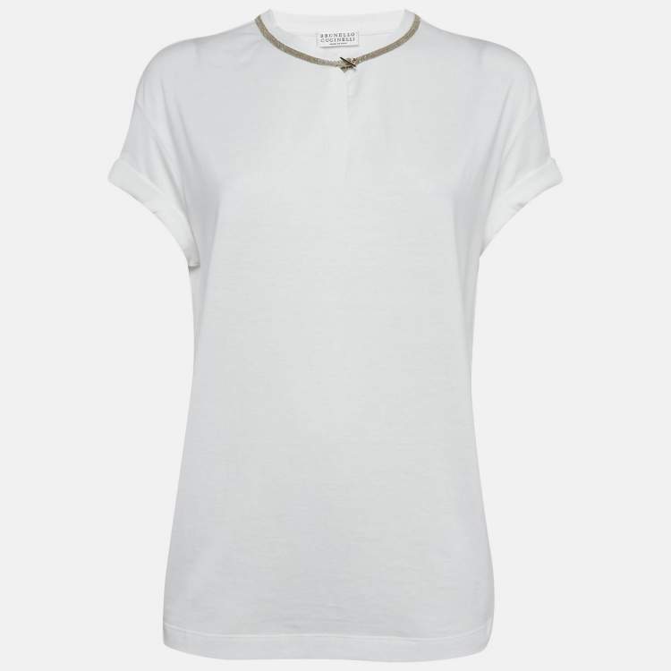 Brunello Cucinelli White Monili Neck Detail Cotton Roll-Up