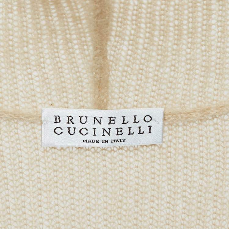 Pre Owned Brunello Cucinelli Beige Rib Knit Hooded Sweater L