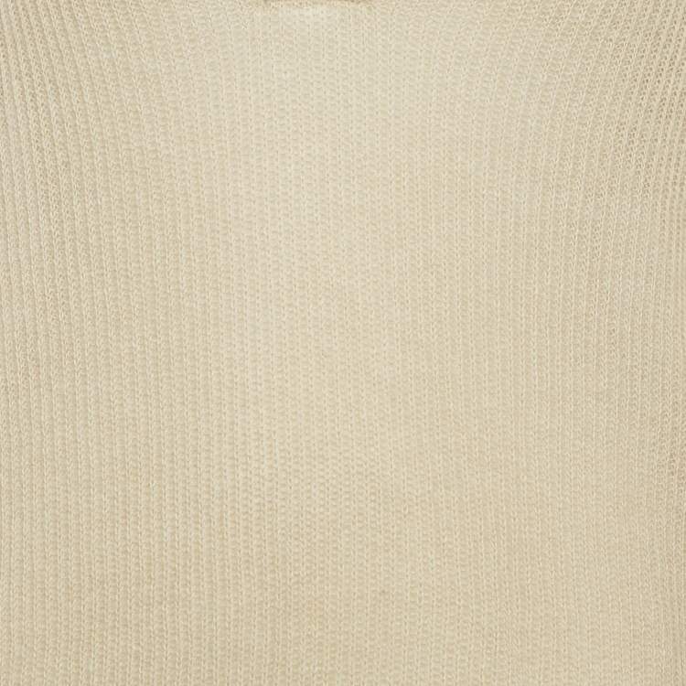 Pre Owned Brunello Cucinelli Beige Rib Knit Hooded Sweater L