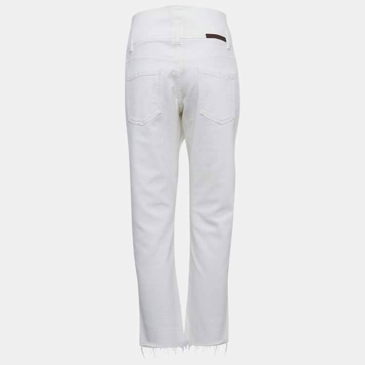 Pre Owned Brunello Cucinelli White Denim Raw Edge Detail Jeans S Waist  31"