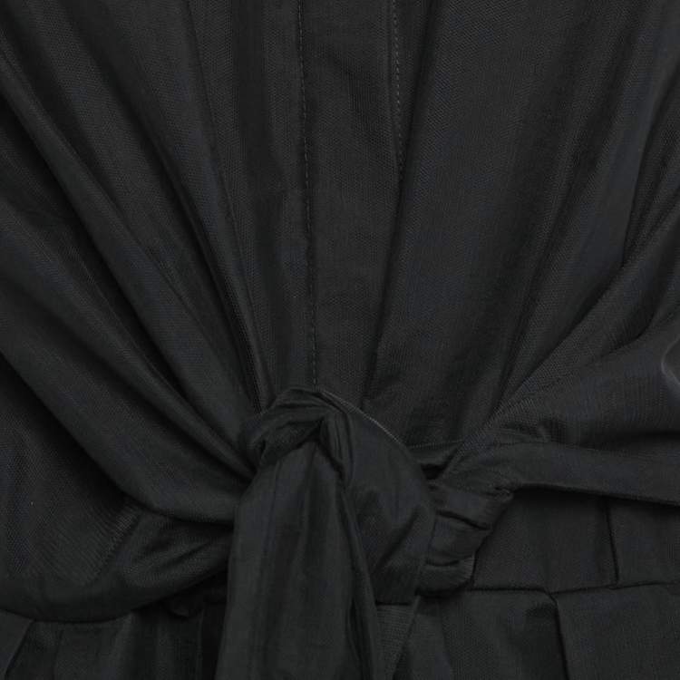 Pre Owned Brunello Cucinelli Black Tulle Waist Tie-Up Detail Midi Dress L