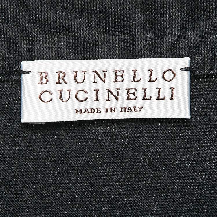 Pre Owned Brunello Cucinelli Grey/Beige Monili Detail Cotton Long Sleeve T-Shirt XL