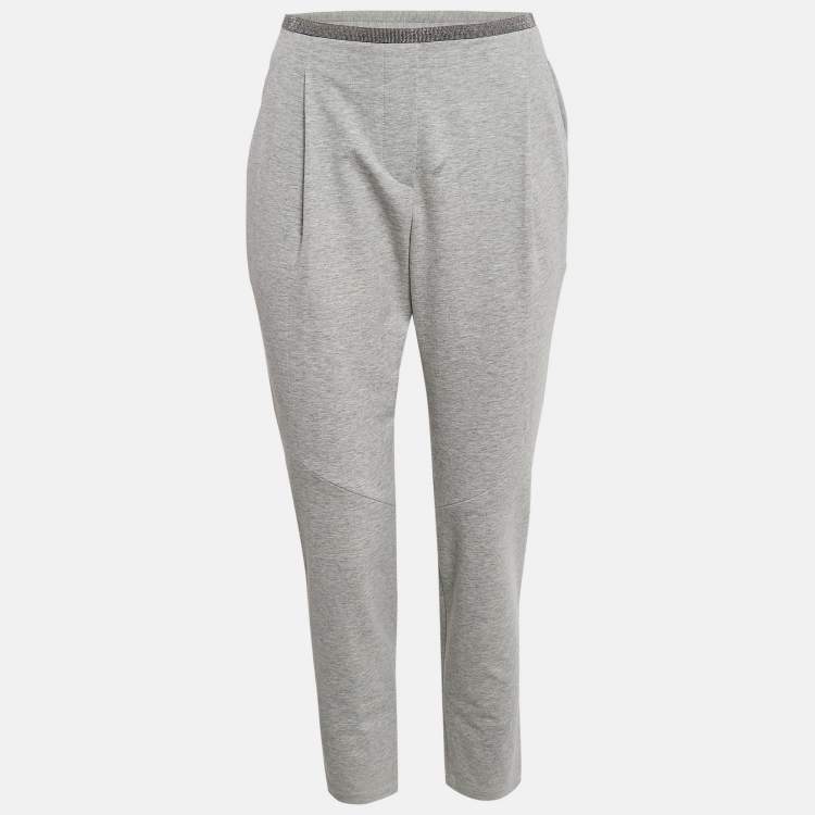 Pre Owned Brunello Cucinelli Grey Cotton Knit Monili Bead Detail Joggers S