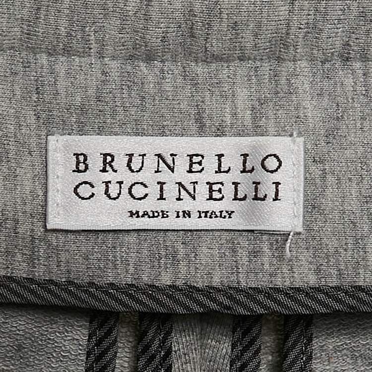 Pre Owned Brunello Cucinelli Grey Cotton Knit Monili Bead Detail Joggers S