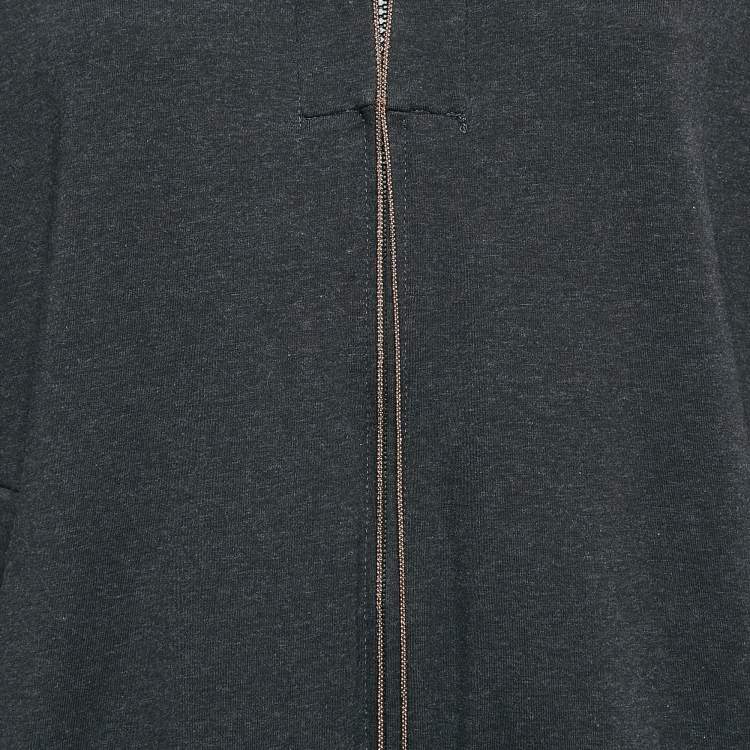 Pre Owned Brunello Cucinelli Dark Grey Cotton Knit Monili Beaded Zip-Up Hoodie M