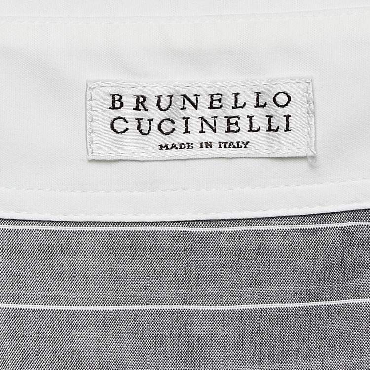Pre Owned Brunello Cucinelli Grey Stripe Cotton Button Front Midi Dress L