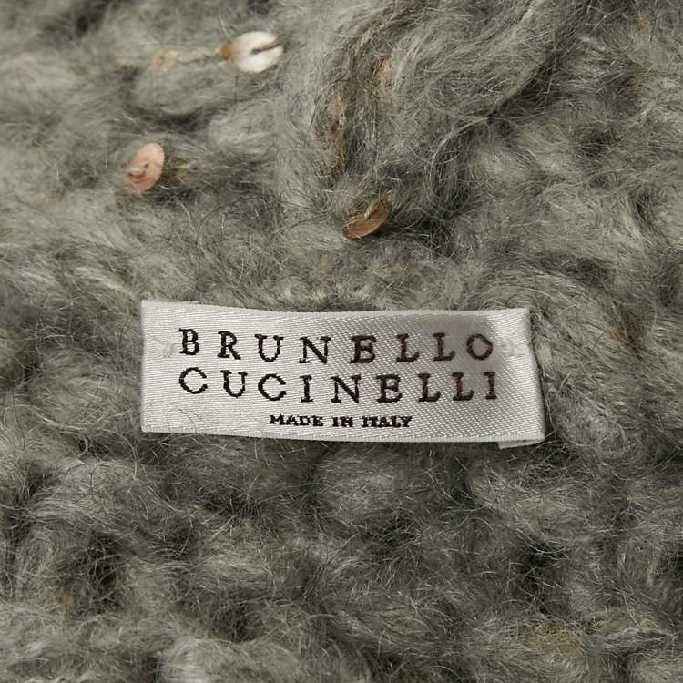 Pre Owned Brunello Cucinelli Grey Sequin Wool Zip-Up Cardigan M