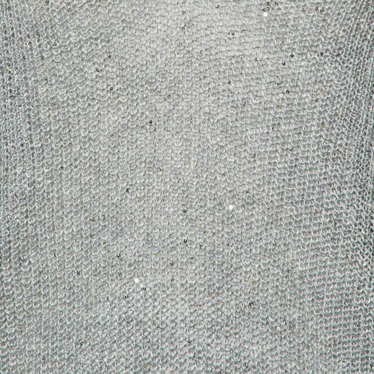 Pre Owned Brunello Cucinelli Grey Sequined Knit V-Neck Jumper S