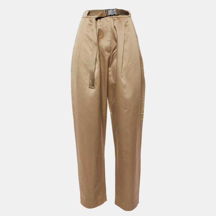 Pre Owned Brunello Cucinelli Beige Cotton Blend Belted Trousers M