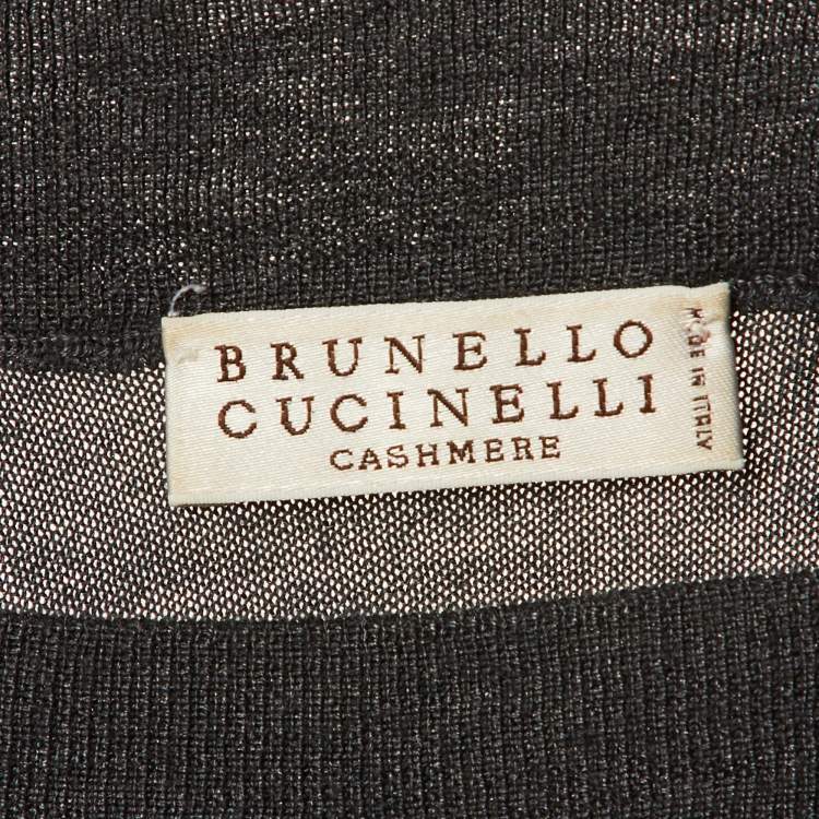 Pre Owned Brunello Cucinelli Grey Cashmere Monili Detail Off Shoulder Sweatshirt XXL
