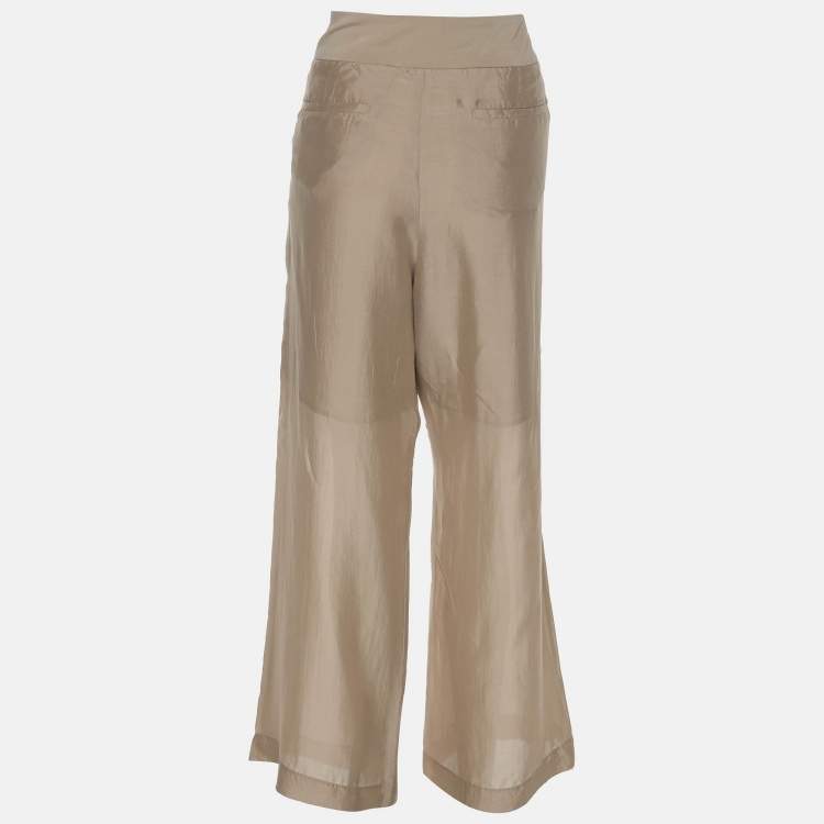 Brunello Cucinelli Beige Silk Wide Leg Trouser M Brunello