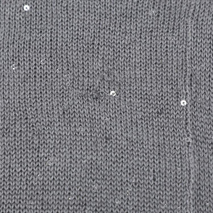 Pre Owned Brunello Cucinelli Grey Silk Knit Sequin Crew Neck Top M