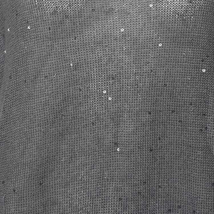 Pre Owned Brunello Cucinelli Grey Silk Knit Sequin Crew Neck Top M