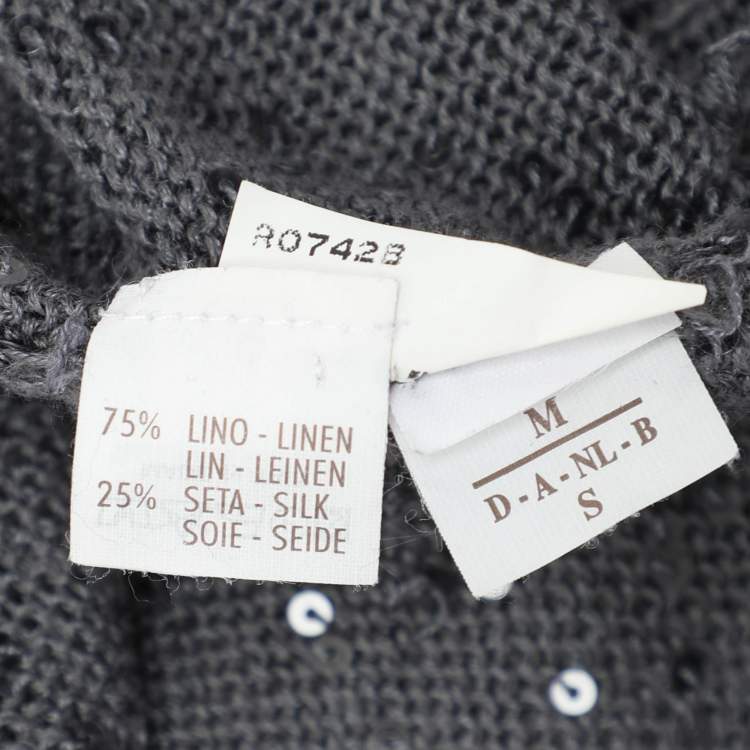 Pre Owned Brunello Cucinelli Grey Silk Knit Sequin Crew Neck Top M