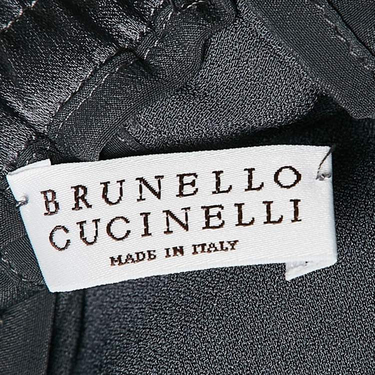 Pre Owned Brunello Cucinelli Grey Satin and Cotton Knit Jacket and Jogger Pants Set M