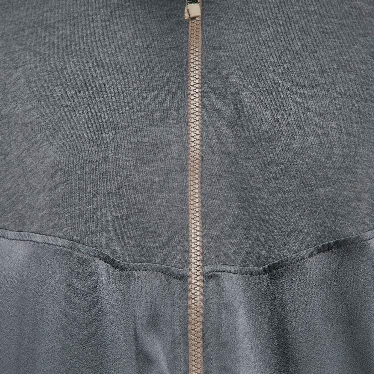 Pre Owned Brunello Cucinelli Grey Satin and Cotton Knit Jacket and Jogger Pants Set M