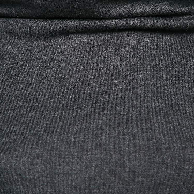 Pre Owned Brunello Cucinelli Grey Stretch Wool High Neck Ruche Detail Midi Dress M