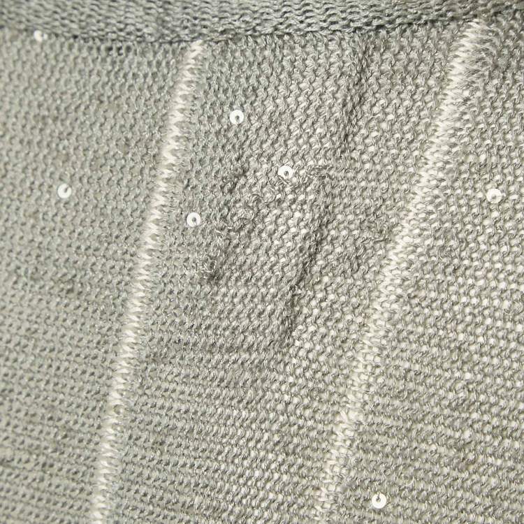 Pre Owned Brunello Cucinelli Grey Sequin Knit Sheer Top M