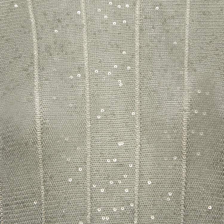 Pre Owned Brunello Cucinelli Grey Sequin Knit Sheer Top M
