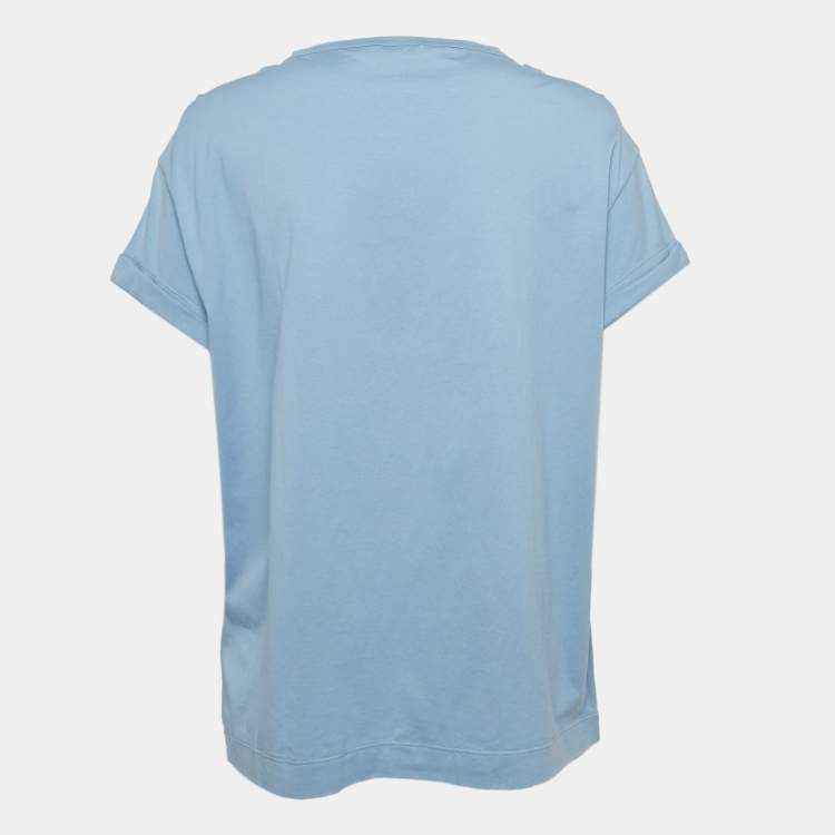 Pre Owned Brunello Cucinelli Blue Monili Embellished Jersey T-Shirt XS