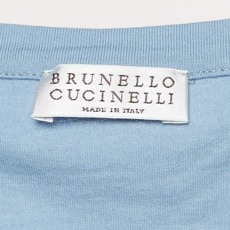 Pre Owned Brunello Cucinelli Blue Monili Embellished Jersey T-Shirt XS