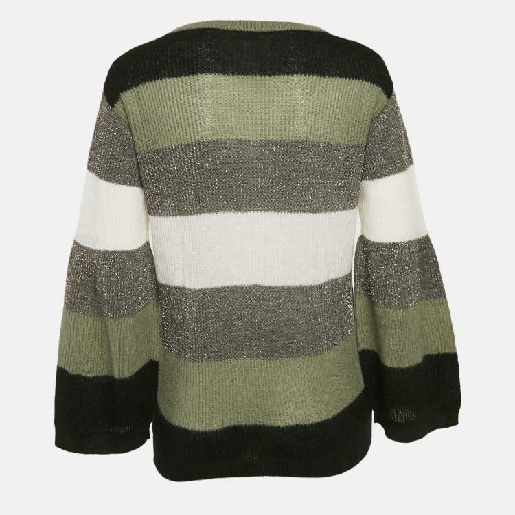 Pre Owned Brunello Cucinelli Multicolor Stripe Lurex Rib Knit Flared Sleeve Sweater M