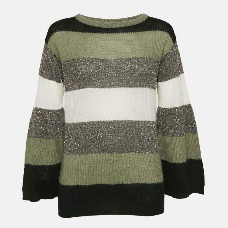 Pre Owned Brunello Cucinelli Multicolor Stripe Lurex Rib Knit Flared Sleeve Sweater M