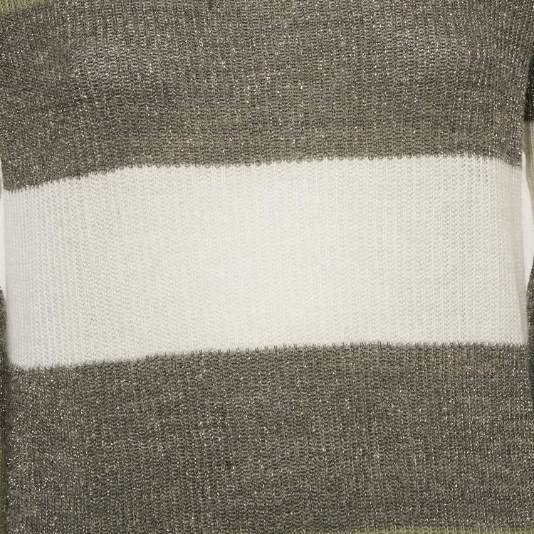 Pre Owned Brunello Cucinelli Multicolor Stripe Lurex Rib Knit Flared Sleeve Sweater M