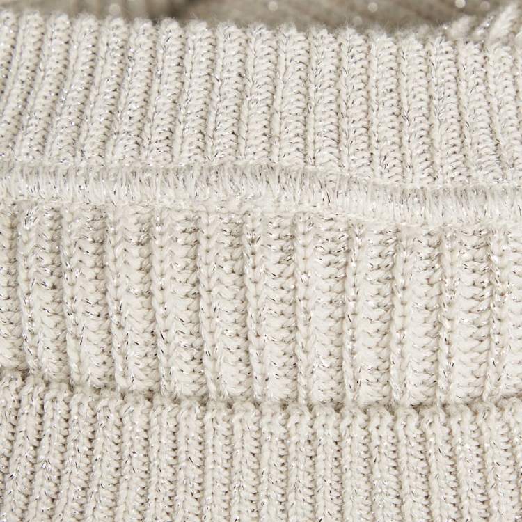 Pre Owned Brunello Cucinelli Grey Lurex Rib Knit Monili Detail Sweater L