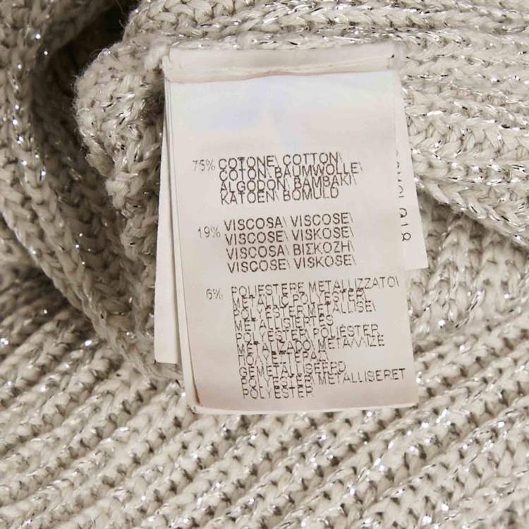 Pre Owned Brunello Cucinelli Grey Lurex Rib Knit Monili Detail Sweater L