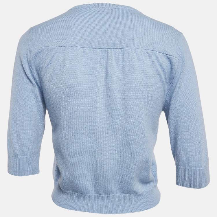 مملوكة مسبقًا Brunello Cucinelli Blue Cashmere Knit Crop Cardigan L