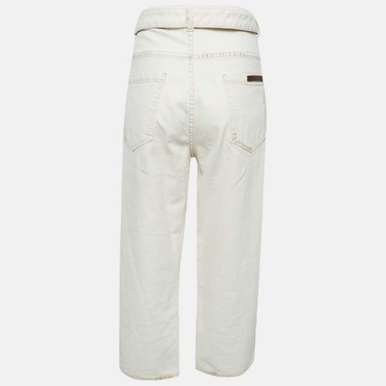Pre Owned Brunello Cucinelli Cream Cotton Belted Trousers M