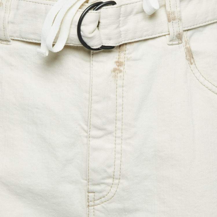 Pre Owned Brunello Cucinelli Cream Cotton Belted Trousers M