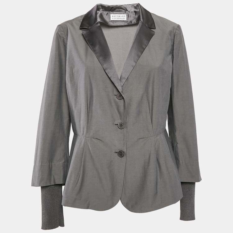 Pre Owned Brunello Cucinelli Grey Cotton Blend Single Breasted Blazer XXL