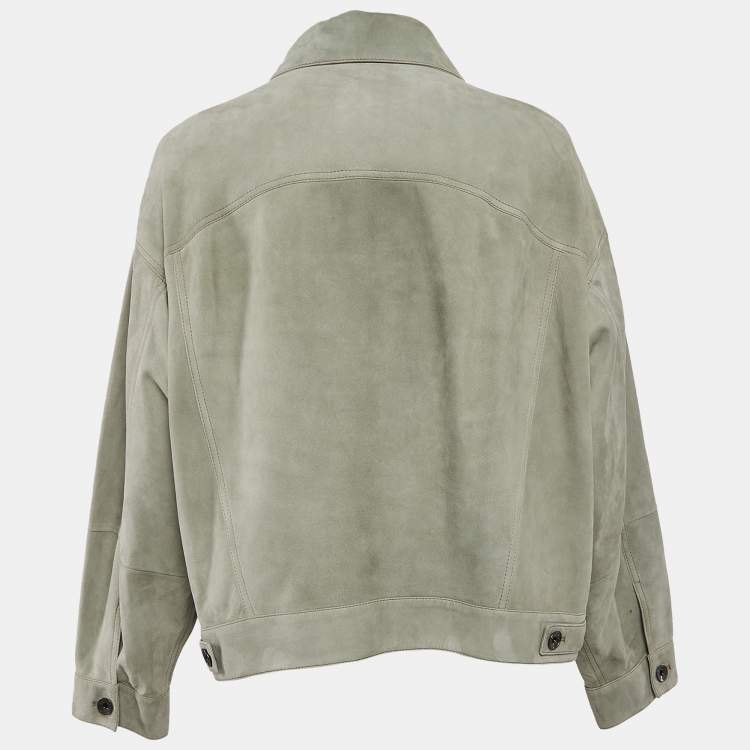 Pre Owned Brunello Cucinelli Light Green Single Breasted Suede Jacket L