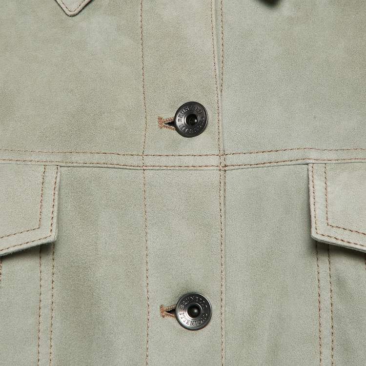 Pre Owned Brunello Cucinelli Light Green Single Breasted Suede Jacket L