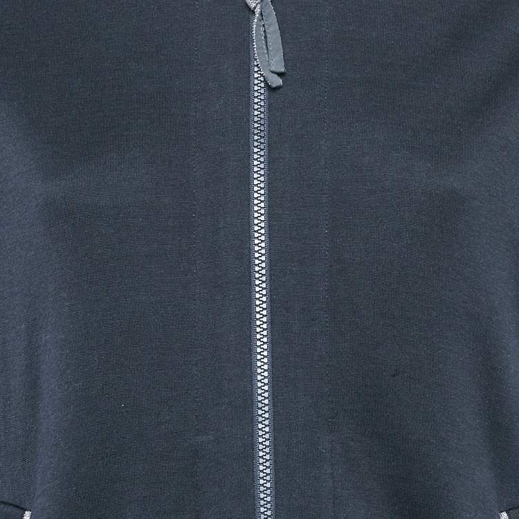 Pre Owned Brunello Cucinelli Navy Blue Cotton Blend Knit Jacket and Joggers Set M