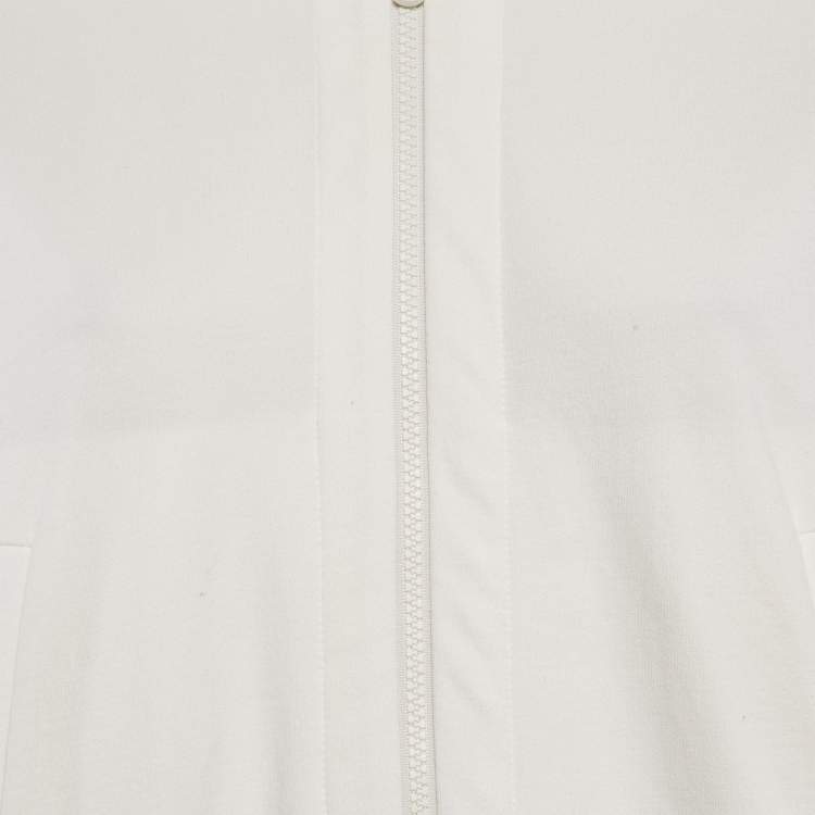 Pre Owned Brunello Cucinelli White Cotton Knit Monili Bead Detail Jacket and Pants Set S