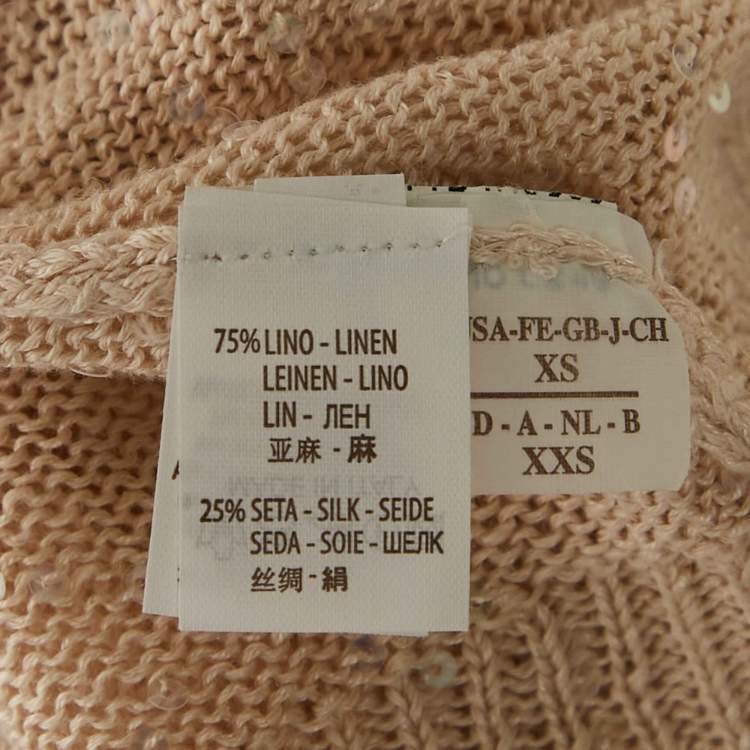 Pre Owned Brunello Cucinelli Beige Sequin Detail Linen and Silk Knit Top XS