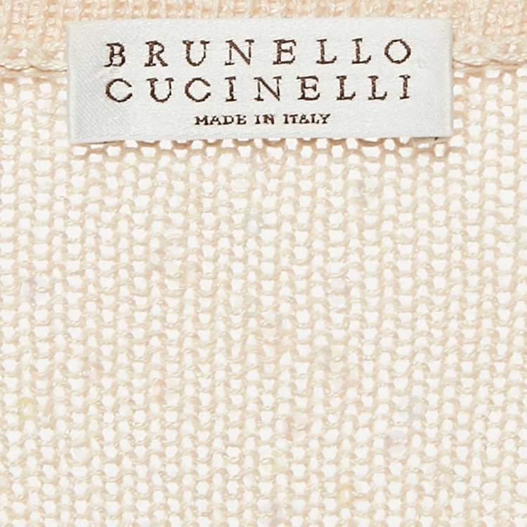 Pre Owned Brunello Cucinelli Beige Sequin Detail Linen and Silk Knit Top XS