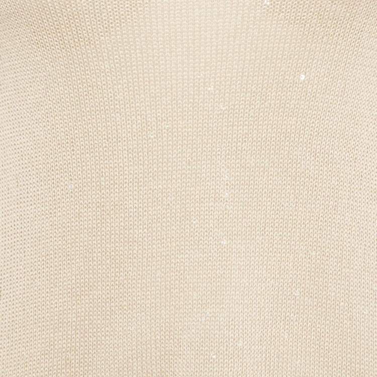 Pre Owned Brunello Cucinelli Beige Sequin Detail Linen and Silk Knit Top XS