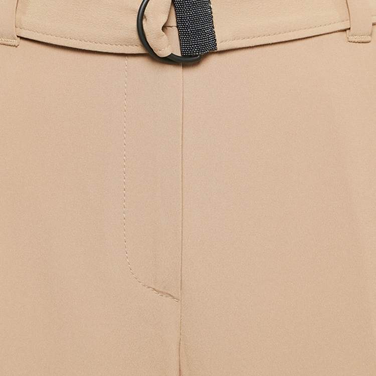 Pre Owned Brunello Cucinelli Light Brown Crepe Belted Trousers M